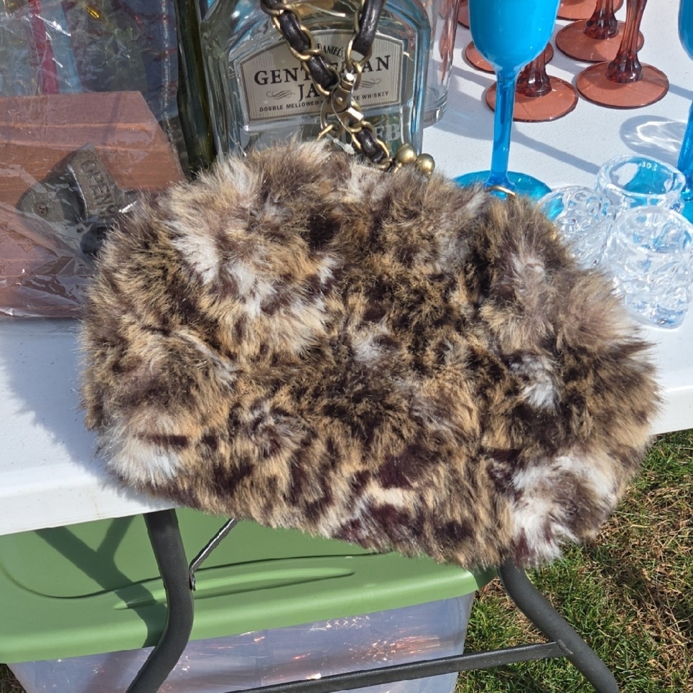 Faux Fur Leopard Print Clutch